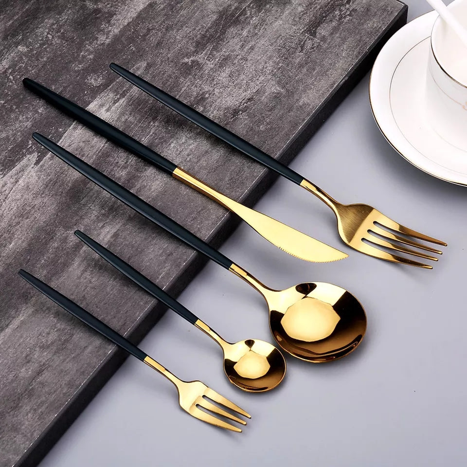 Black/Golden (4406)24 PCs Premium Steel Cutlery Set Cutlery Set Apricot
