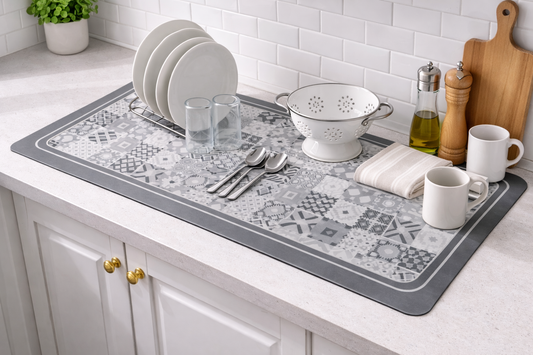 AntiSkid Dish Drying Heat & Water Protector Mat-SA-2553-Grey Shapes Rugs Apricot