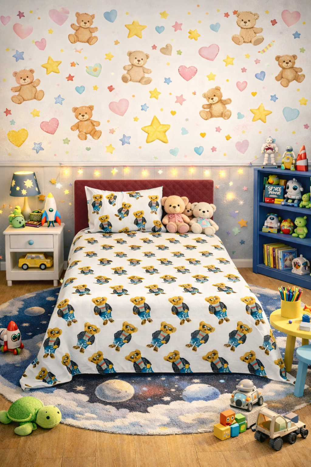 2Pcs Single Bed Sheet-Teddy Bear(Brown) single bed sheet Apricot