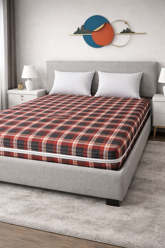 Zipper Mattress Cover Printed-Slush Check Protectors Apricot