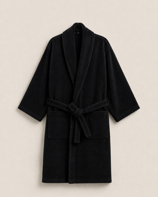 100% Cotton Bathrobe- Black Bath Linen Apricot