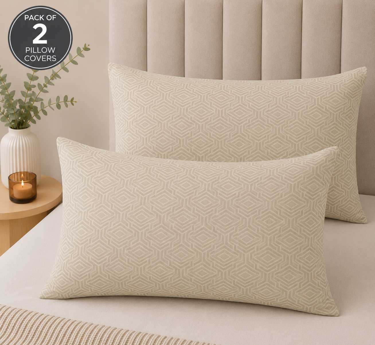 Printed Pillow Covers Pack of 2- PC0027 cushions Apricot