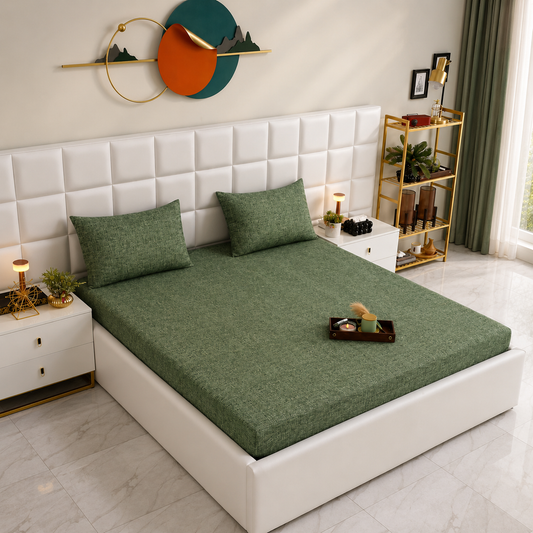 Fitted Bed Sheet- Green Texture Fitted Sheets Apricot