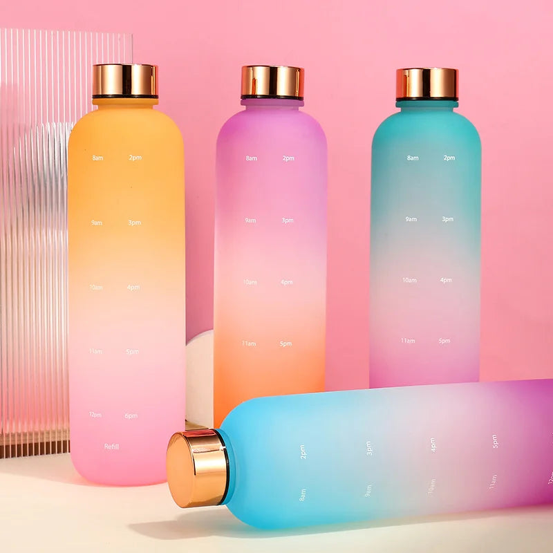 Colorful Gradient Steel Cover with Time Scale Water bottle 5467Orange Over Green Apricot