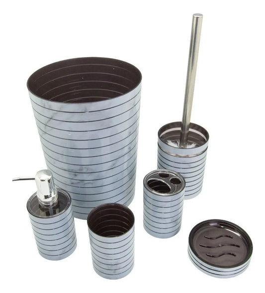 6PVC Bathroom Accessory Set-Embossed Stripe(Grey) Bathroom Accessory Sets Apricot
