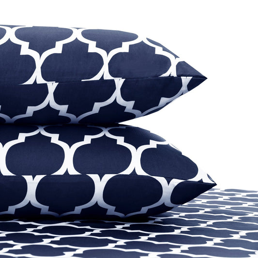 Fitted Bed Sheet-Blue Geometric Fitted Sheets Apricot