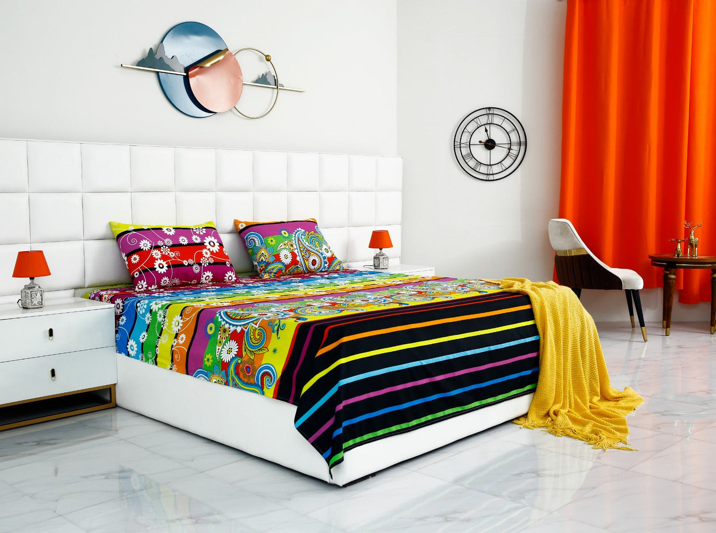 Fitted Bed Sheet-Multi Flowers Fitted Sheets Apricot