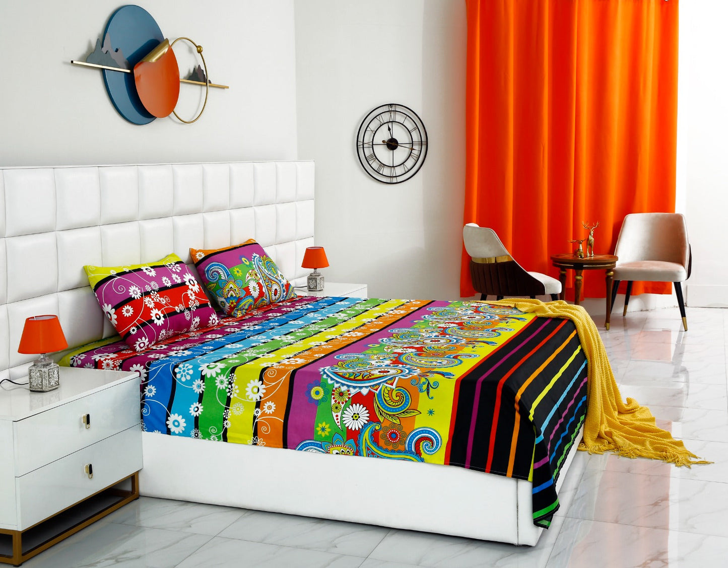 Fitted Bed Sheet-Multi Flowers Fitted Sheets Apricot