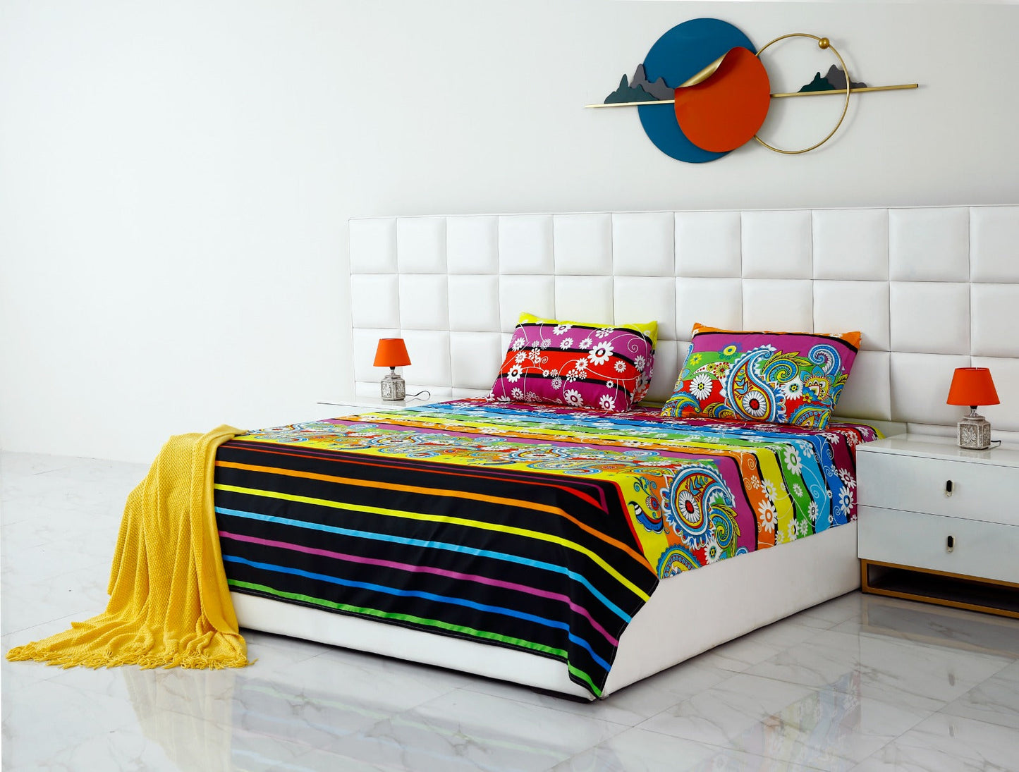 Fitted Bed Sheet-Multi Flowers Fitted Sheets Apricot