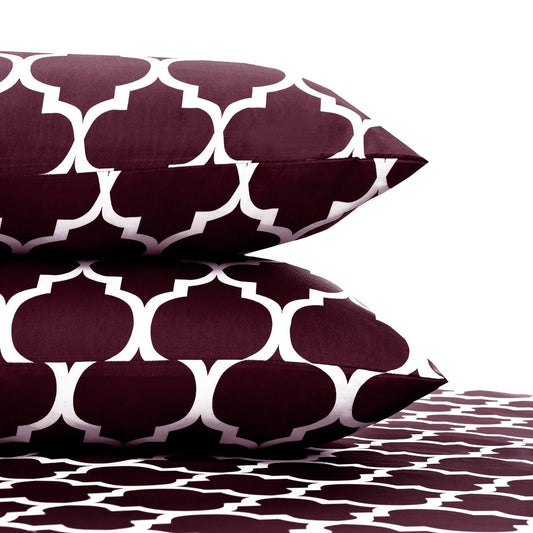 Fitted Bed Sheet-Plum Geometric Fitted Sheets Apricot