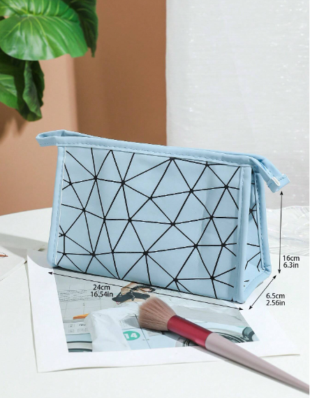 Geometric Diamond Grid PU Frosted Makeup Bag Cosmetic Pouches Apricot