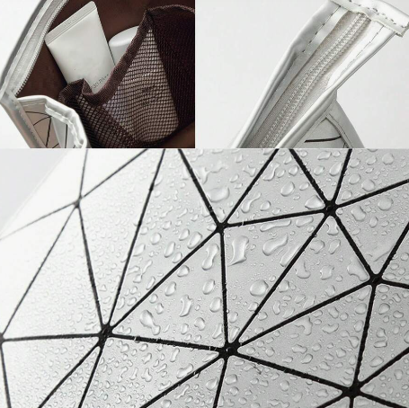 Geometric Diamond Grid PU Frosted Makeup Bag Cosmetic Pouches Apricot