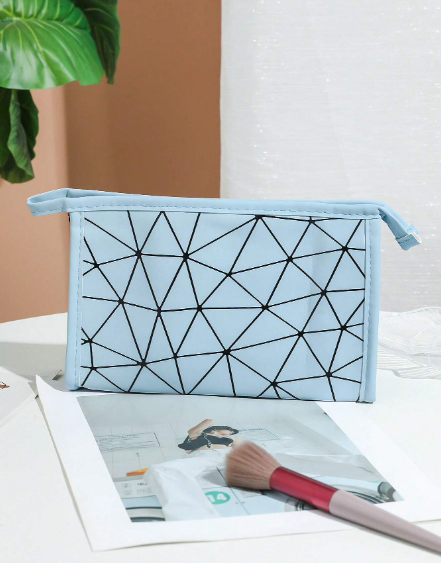Geometric Diamond Grid PU Frosted Makeup Bag Cosmetic Pouches Apricot