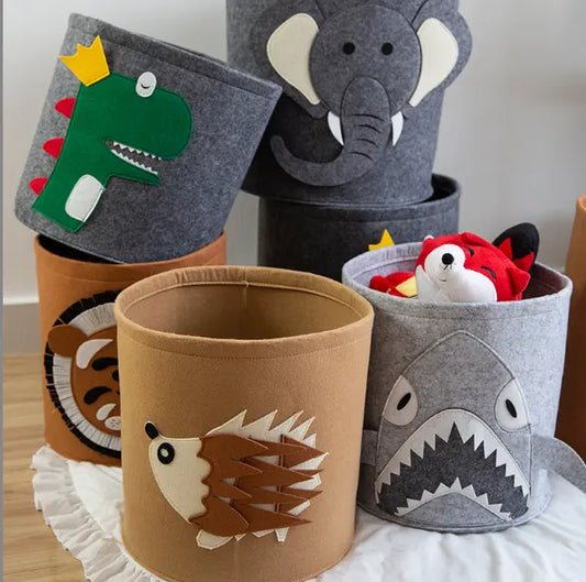 Animal Pattern Toy & Laundry Basket With Lid- Apricot