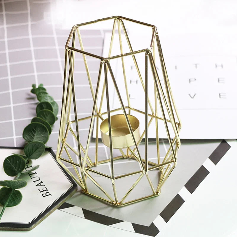 Hexagon Shaped Metal Candle Stand-(14306)Golden(SA2405-17) Candle Stand Apricot