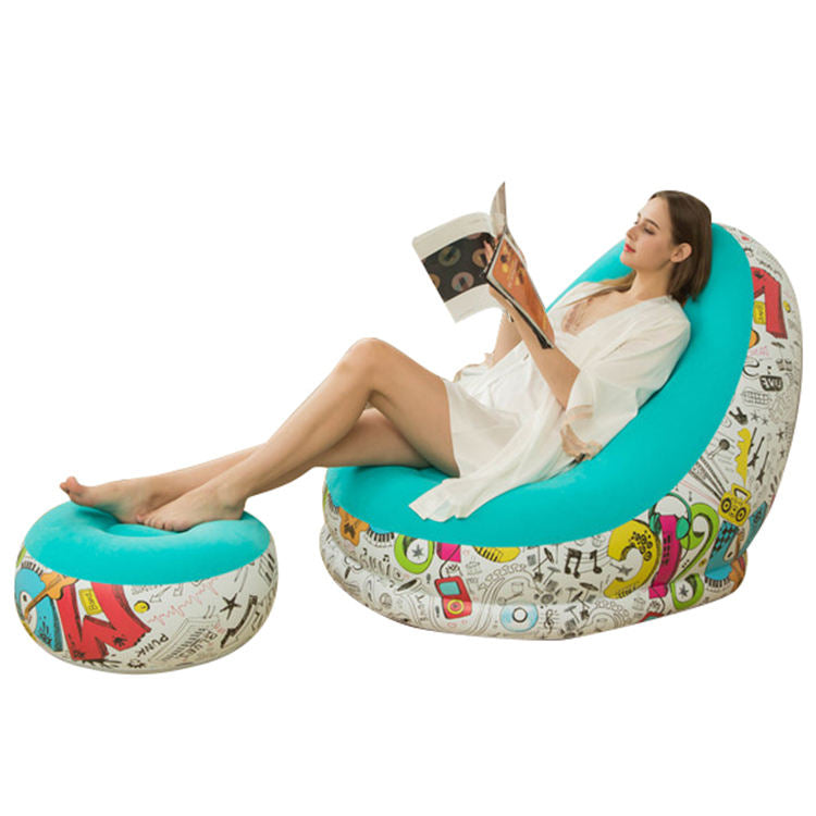Inflatable Graffiti Sofa with Foot Stool(SA2510-031)BLUE Apricot