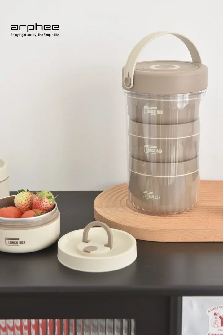 Japanese-style Stainless Steel Lunch Box(SA2405-45)-Beige Apricot