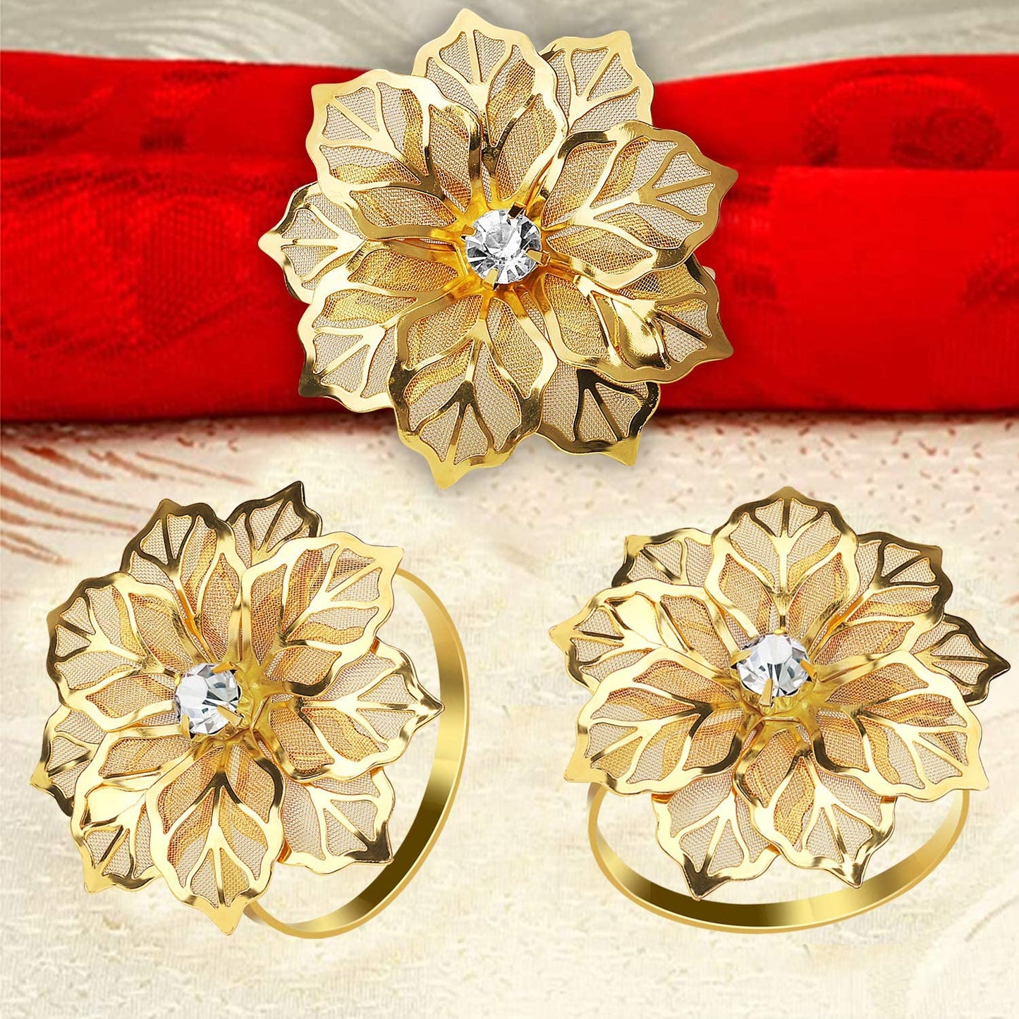 Napkin Holder Rings-Golden Flower Kitchen Apricot