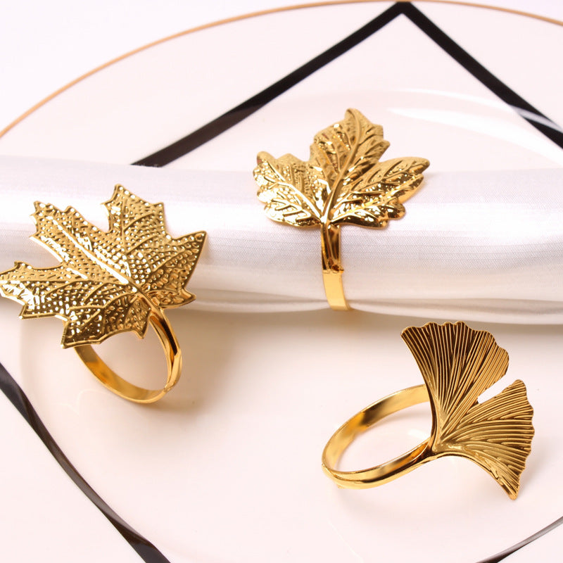 Napkin Holder Rings-Golden Mepal Leaf Kitchen Apricot