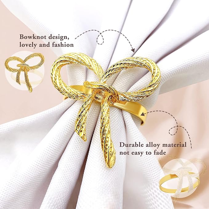 Napkin Holder Rings-Metal Bow(Gold) Kitchen Apricot