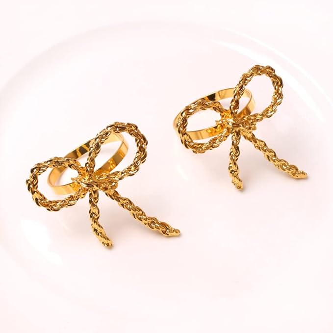 Napkin Holder Rings-Metal Bow(Gold) Kitchen Apricot