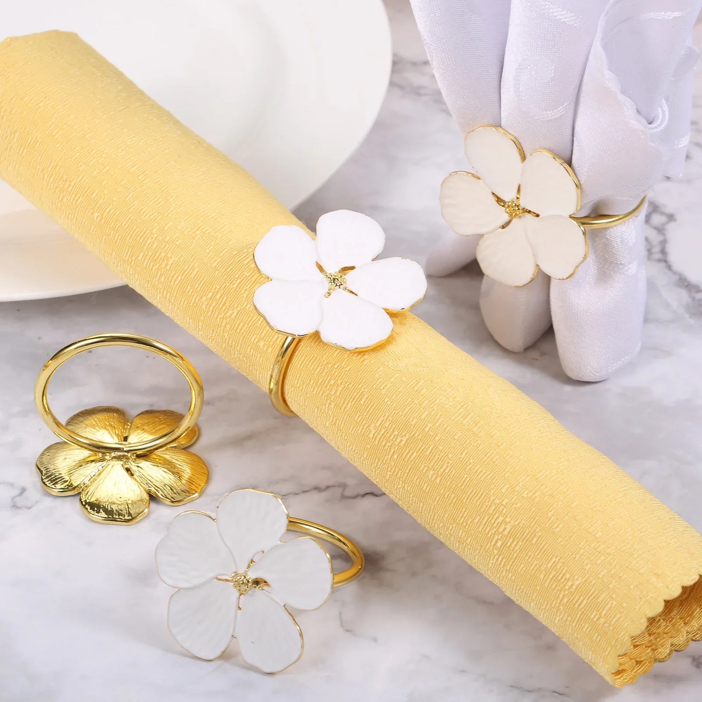 Napkin Holder Rings-White Jasmin Kitchen Apricot