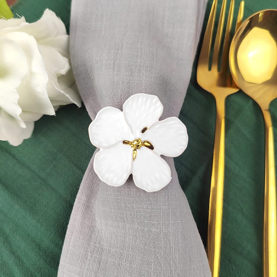 Napkin Holder Rings-White Jasmin Kitchen Apricot