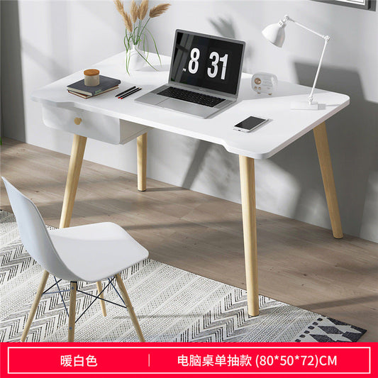 Nordic Modern Computer Study Table-White Table Organizer Apricot