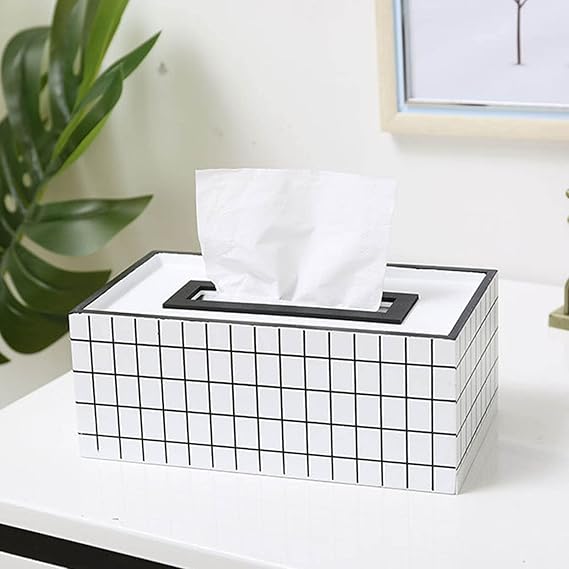 Nordic Style Wooden Tissue Box-Line Gird(SA2405-26) Tissue Box Apricot