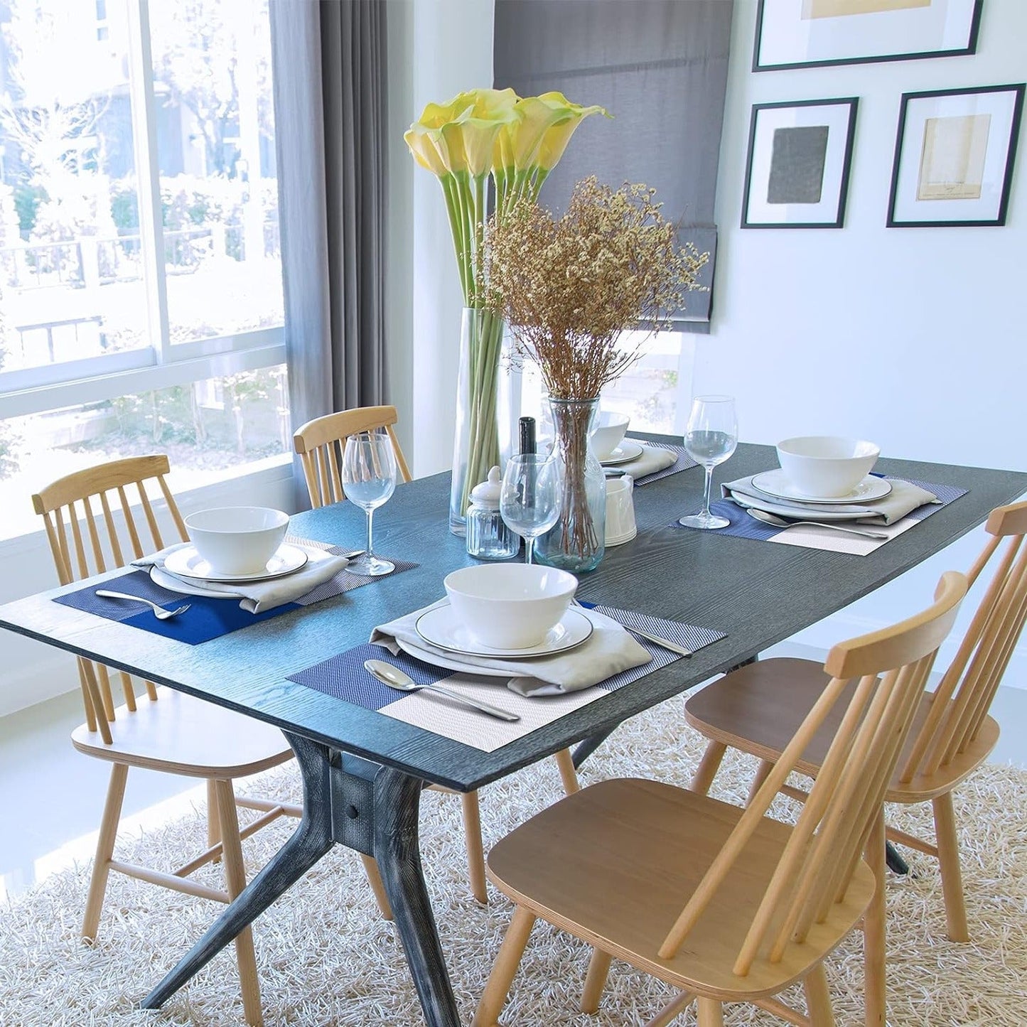 PVC Table Place Mats-Blue Check Table Mats Apricot