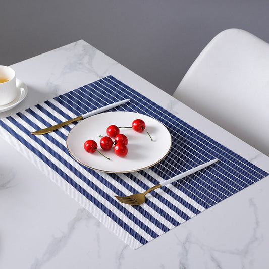 PVC Table Place Mats-Blue Lines Table Mats Apricot