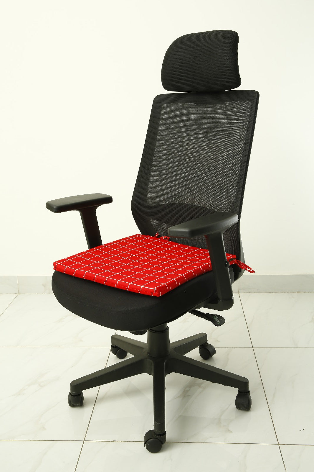 Padded Multi Purpose Sitting Cushions-Red Check cushions Apricot