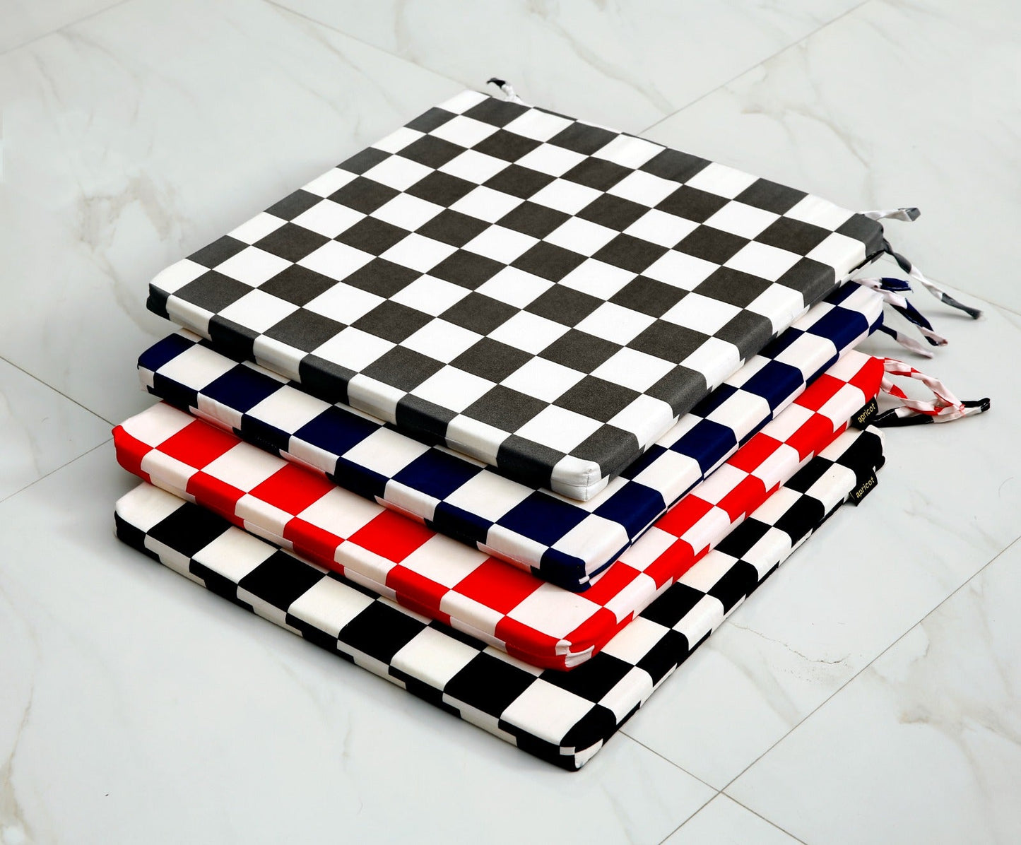 Padded Multi Purpose Sitting Cushions-Red Chess cushions Apricot