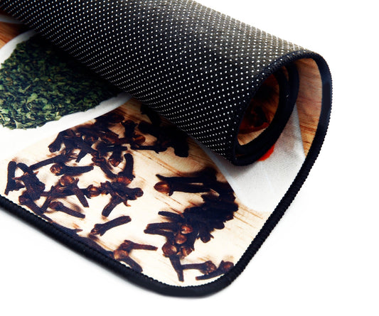 Premium Padded Anti slip Kitchen Mat Set-Spice and Spoons Rugs Apricot