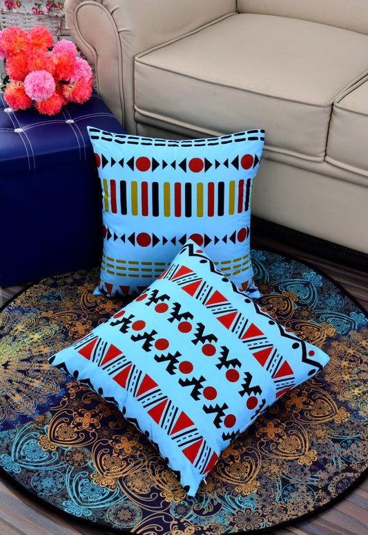 Printed Cushions Aqua Geometric-Pack of 2 Apricot