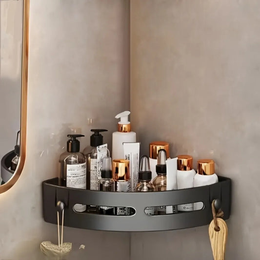 Black Aluminium Corner Bathroom Shelf-SA2408-138 Bathroom Accessory Sets Apricot
