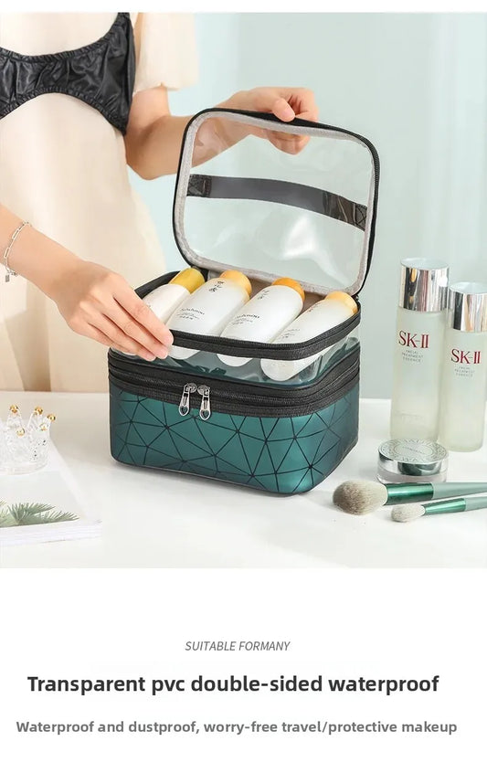 Transparent PU Cosmetic Bag Travel Toiletry Storage Bag-SA2408-278 Cosmetic Pouches Apricot
