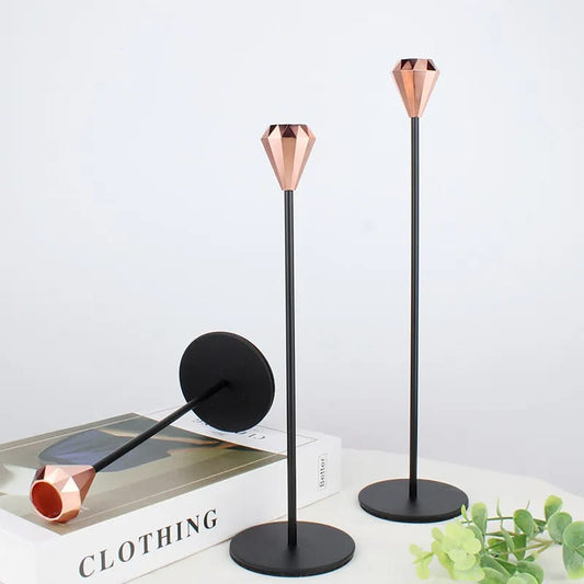 Set of 3 Metal Candle Holder-Black Diamonds candle stand Apricot