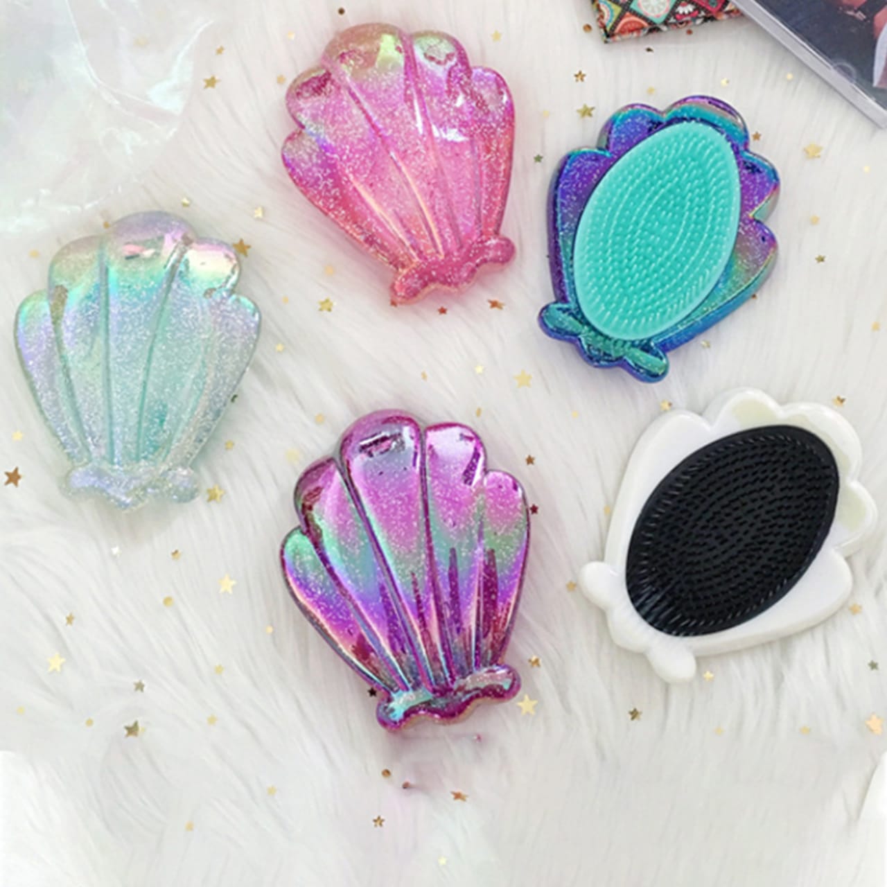 Shiny Shell Hair Brush-Mermaid Shell hair brush Apricot
