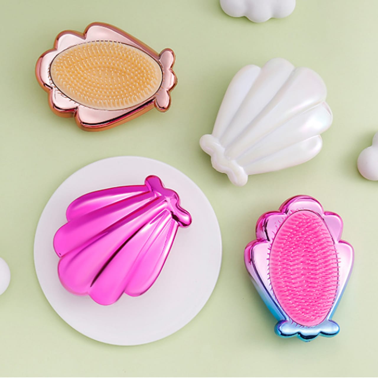 Shiny Shell Hair Brush-Mermaid Shell hair brush Apricot