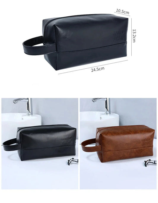 Vintage Luxury Men Toiletry Bag Travel Kit-Brown Cosmetic Pouches Apricot