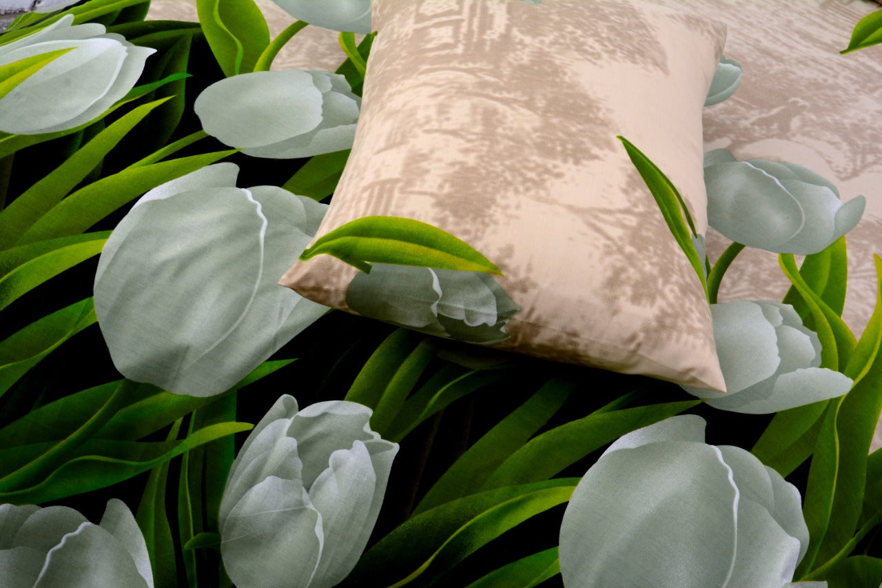2Pcs Single Bed Sheet-Tulip Green