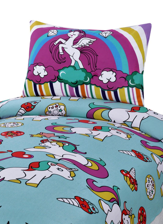 2Pcs Digital Printed Single Bed Sheet- Unicorn single bed sheet Apricot
