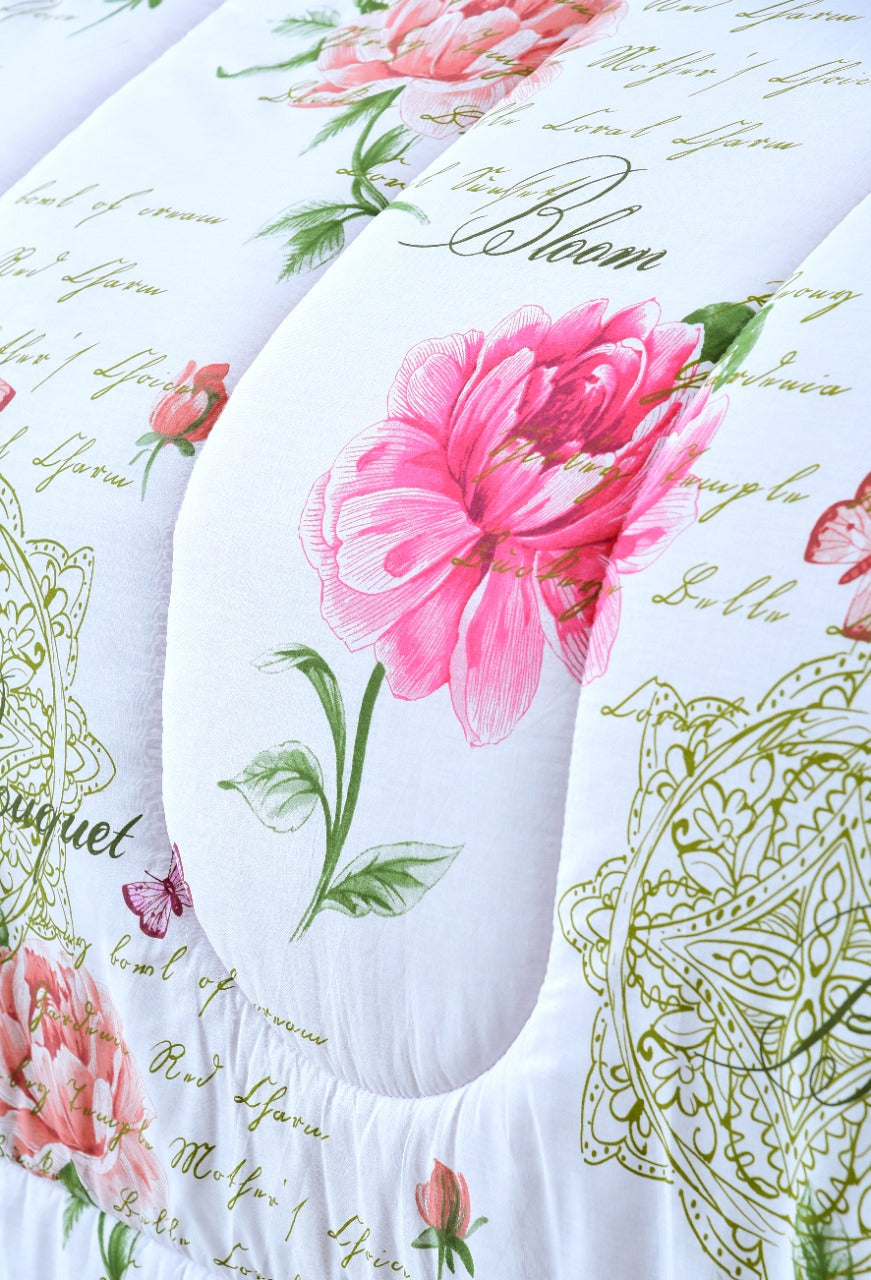 1 PC Double Winter Comforter-Pink Flowers Comforters Apricot