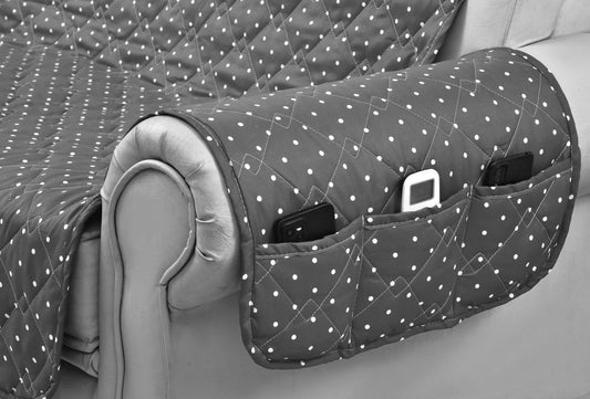 Sofa Cover-Grey Polka With Pockets Sofa Cover Apricot
