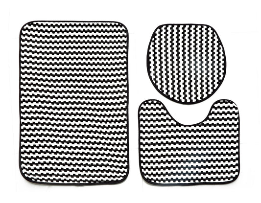 3 PCs Anti Skid Commode Mat Set-Black Lines Bath Mats Apricot