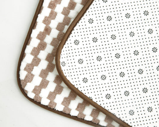 3 PCs Anti Skid Commode Mat Set-Brown Lines Bath Mats Apricot