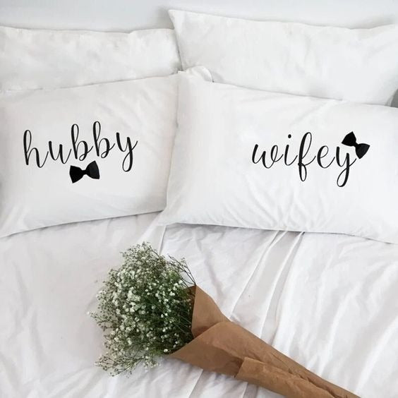 2 PCs Digital Printed Couple Pillow-Hubby/Wifey cushions Apricot