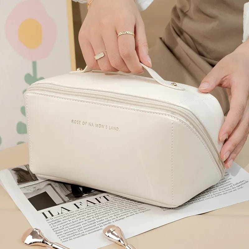 Portable PU Makeup Powder Waterproof Multifunctional Bag-14265Cream(SA2403-21) Cosmetic Pouches Apricot
