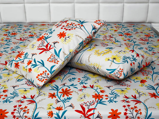 3 PCs Double Bed Sheet-Orange Lilly Bed Sheets Apricot